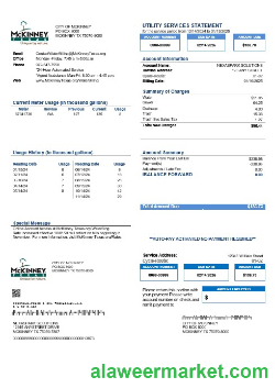 USA Texas McKinney business utility bill template in Word and PDF formats